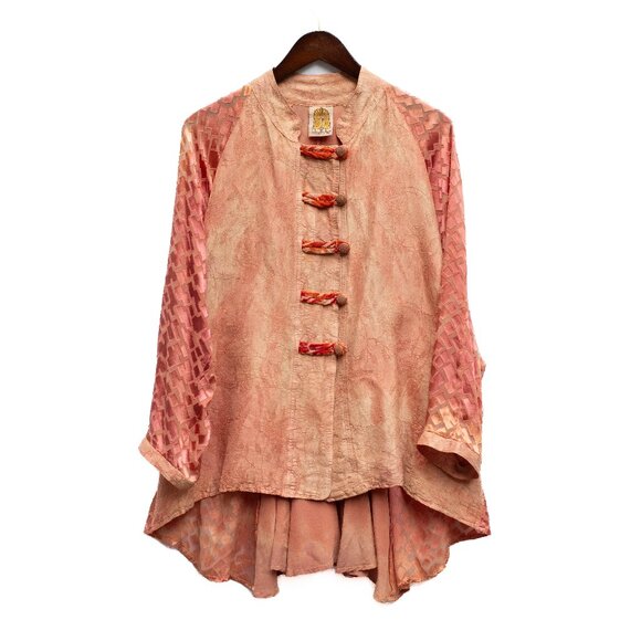 URU Kristine St Rrik Tops - URU Kristine St Rrik Hand-Dyed Silk Burnout Velvet Tunic Mauve-Peach Size 1